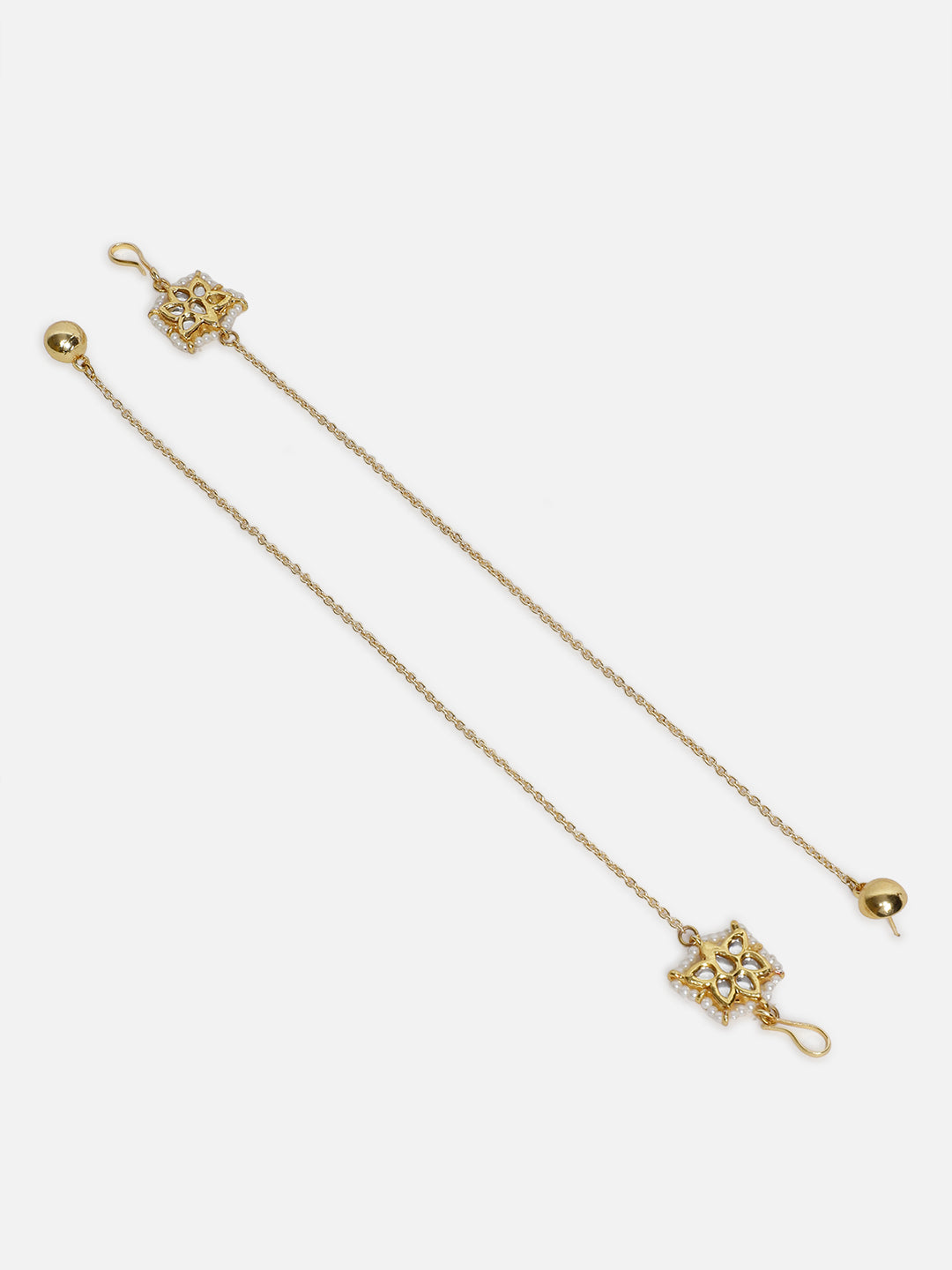 AIVY LUXE Shamsi Glow Drop Earring featuring delicate gold chains with ornate floral design accents