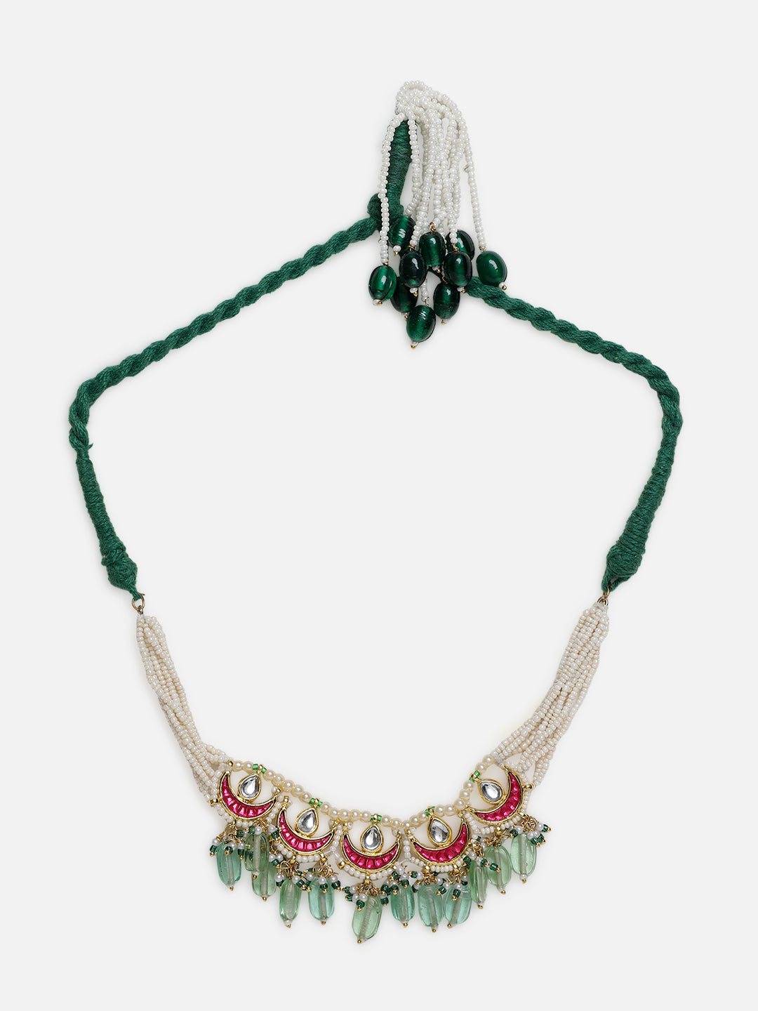AIVY LUXE traditional gemstone bajuband with green beads and intricate white pearl detailing