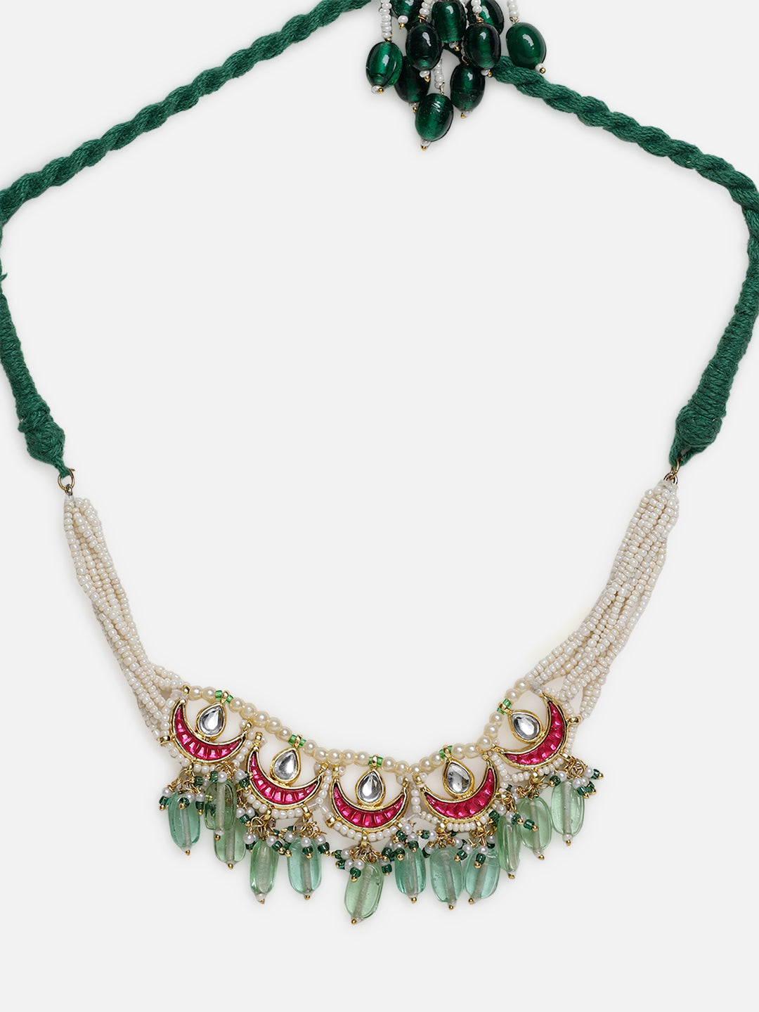 AIVY LUXE traditional gemstone bajuband with green beads and intricate crescent design