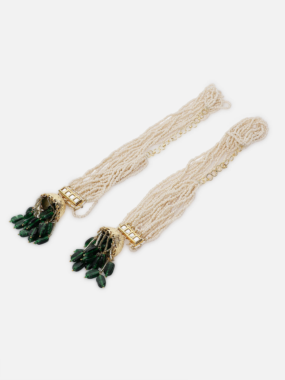 AIVY LUXE traditional green dangle earrings with multi-layered white beads and green stone pendants