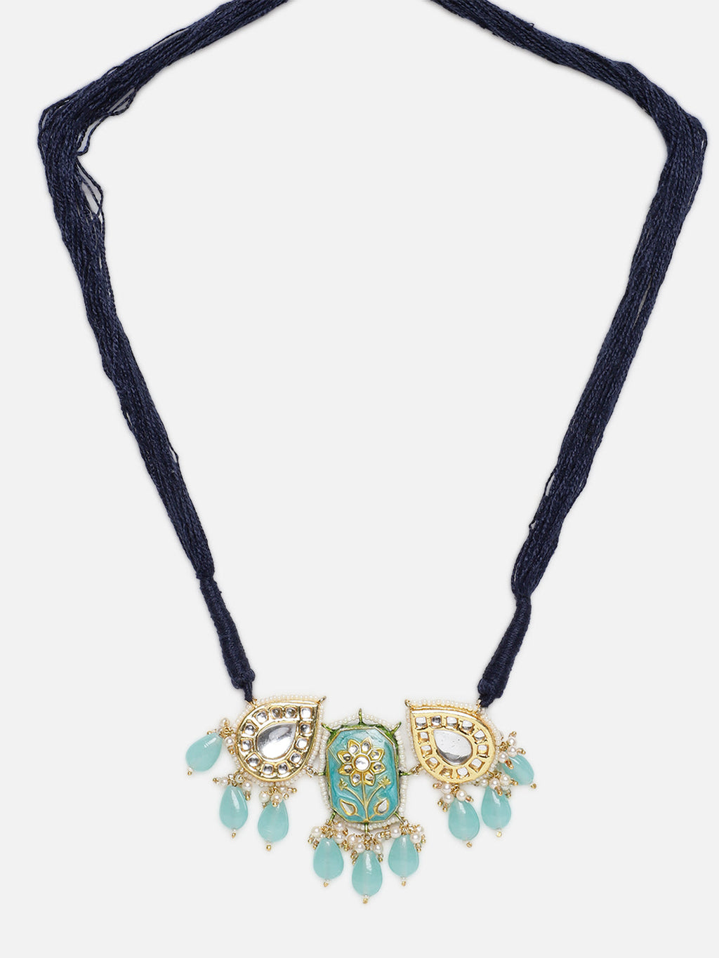 AIVY LUXE turquoise ethnic jewelry for women necklace with blue beads and gold floral pendant details