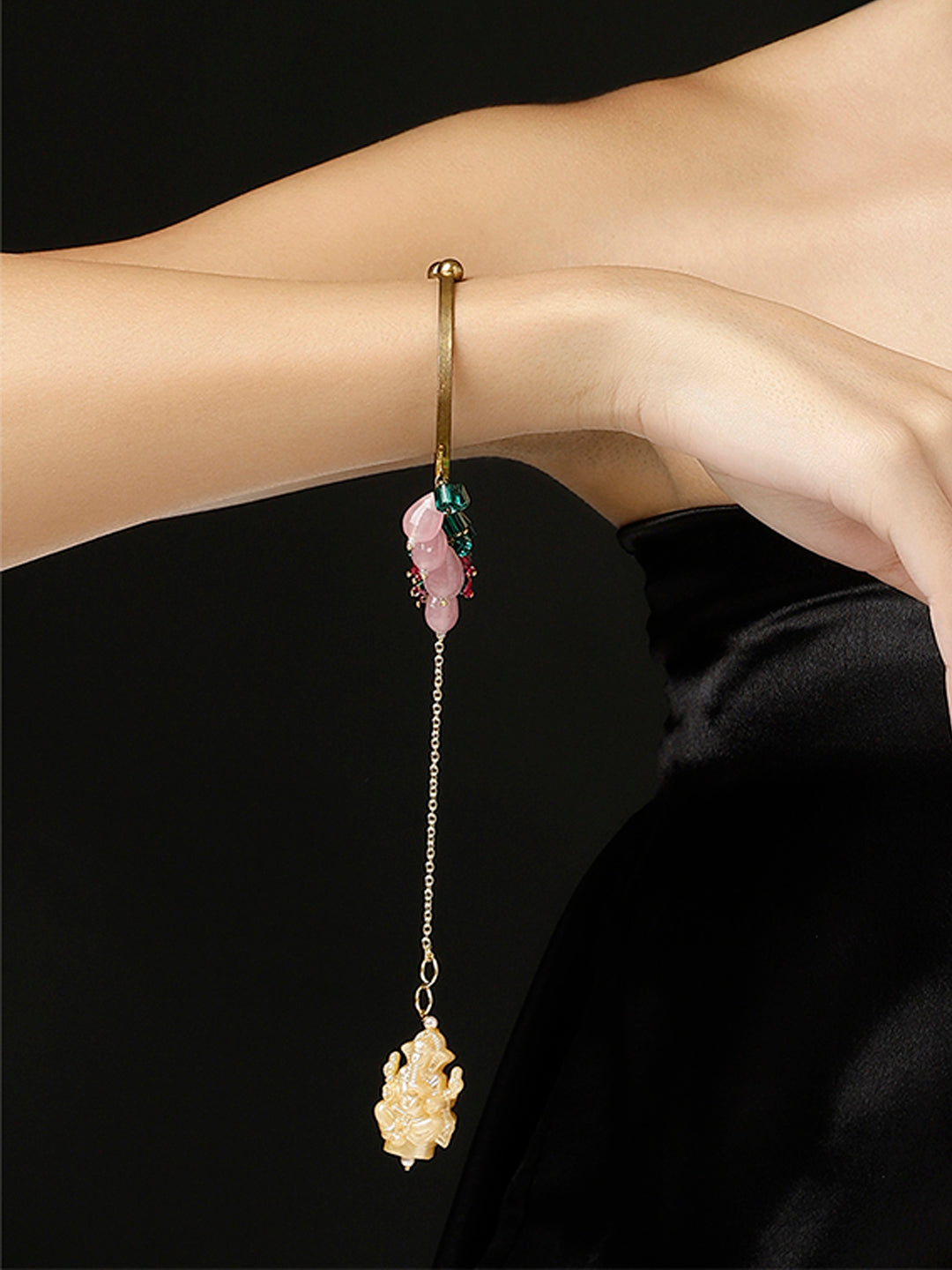 AIVY LUXE unique luxury watch charms for women with pink and gold decorative elements on a delicate chain