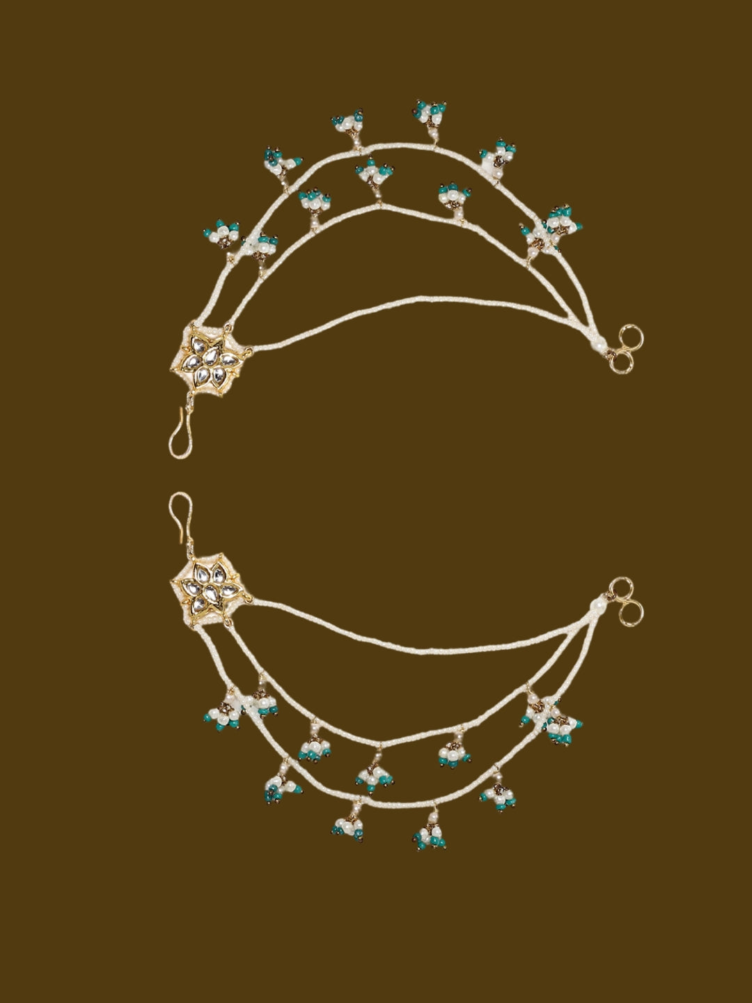 AIVY LUXE Kanchain featuring unique statement earrings for women with intricate gold design and turquoise accents