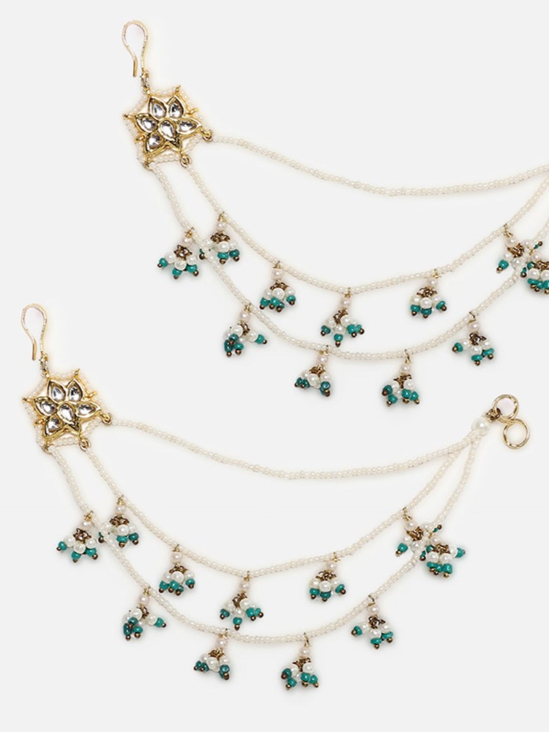 AIVY LUXE Kanchain with intricate gold and turquoise beads, unique statement earrings for women