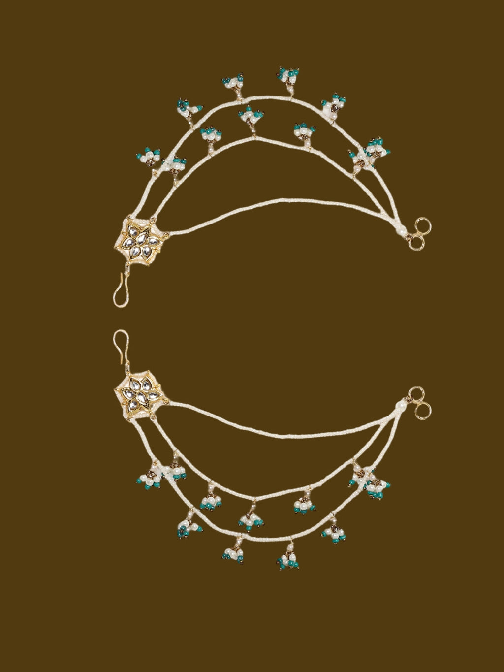 AIVY LUXE Kanchain featuring intricate design with small blue and white stones unique statement earrings for women