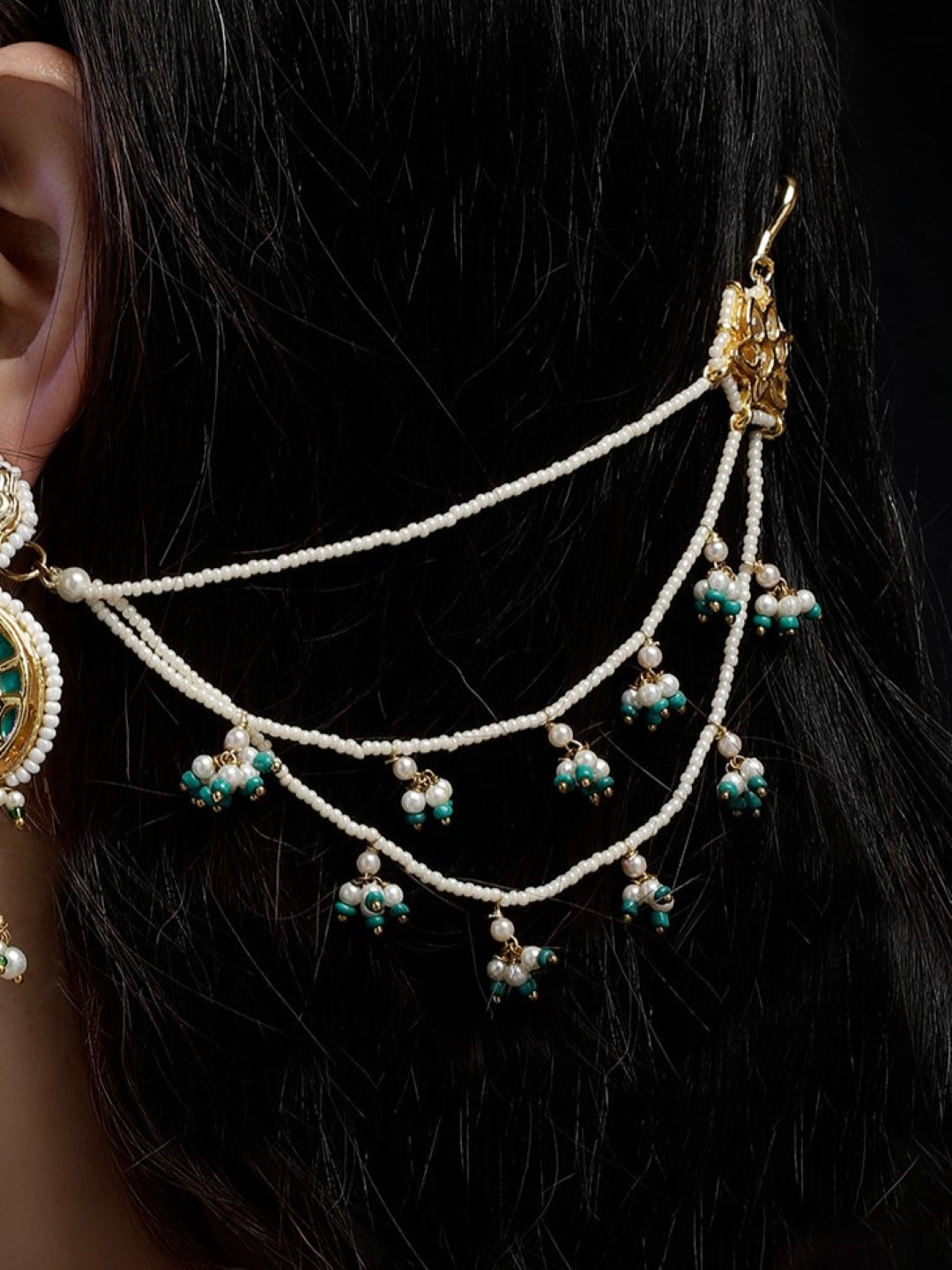 AIVY LUXE kanchain featuring intricate white and green beads for unique statement earrings for women