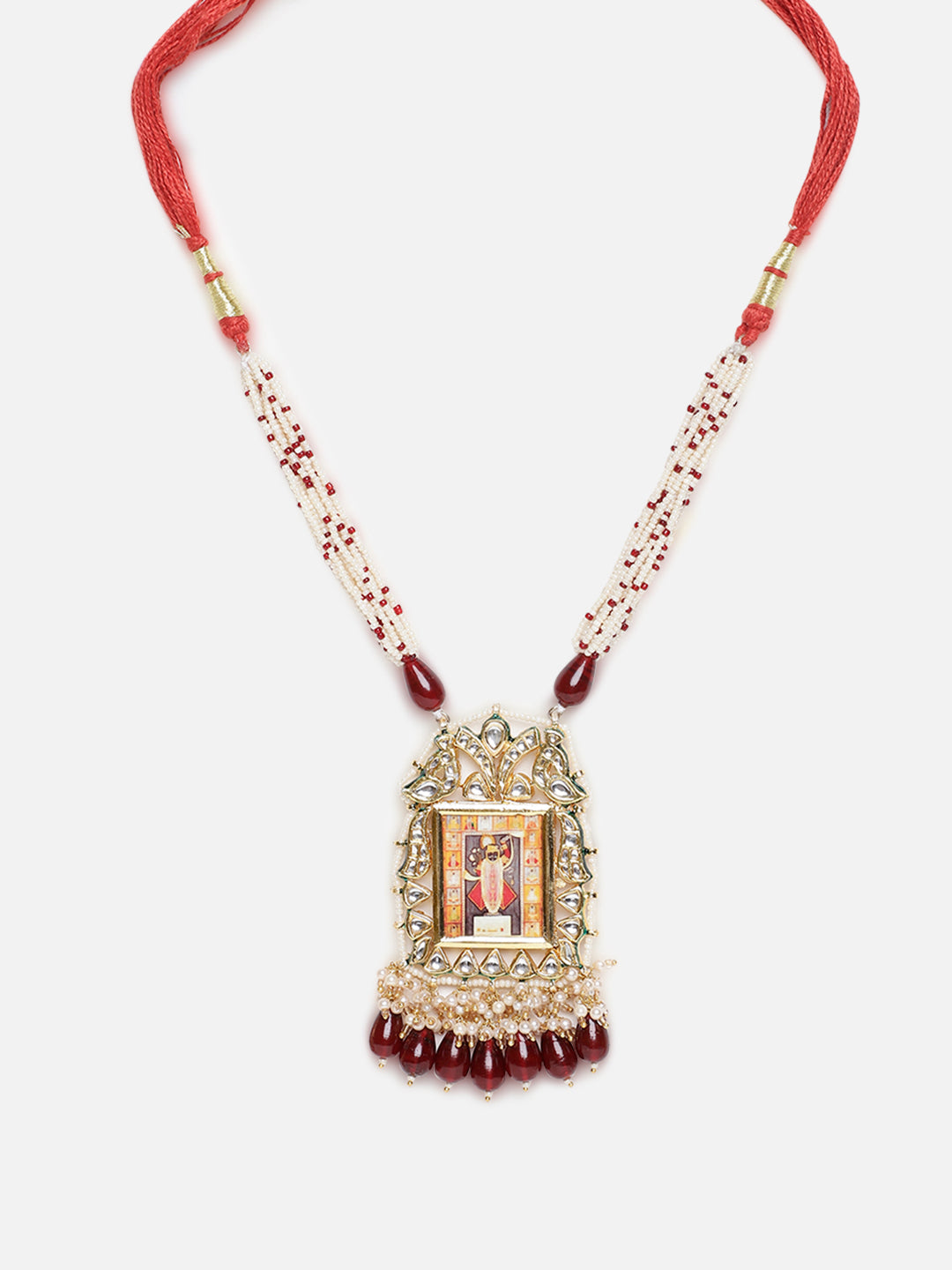 AIVY LUXE Anar-e-Zar Haar necklace with red beads and intricate pendant featuring miniature artwork