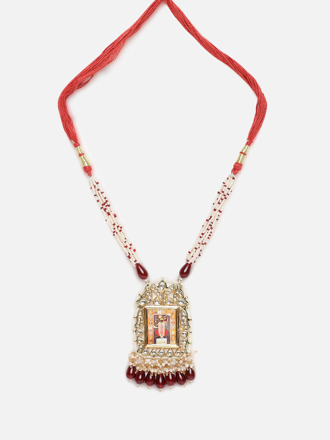 AIVY LUXE Anar-e-Zar Haar necklace with red beads and an ornate rectangular pendant