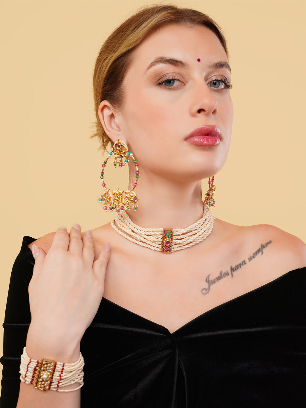 AIVY LUXE designer choker necklace for women with layered beads and colorful centerpiece