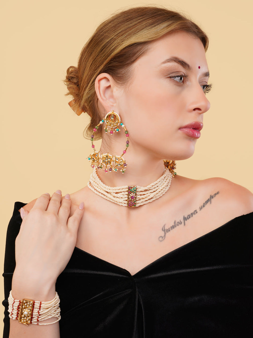 AIVY LUXE designer choker necklace for women withlayered beads and colorful centerpiece