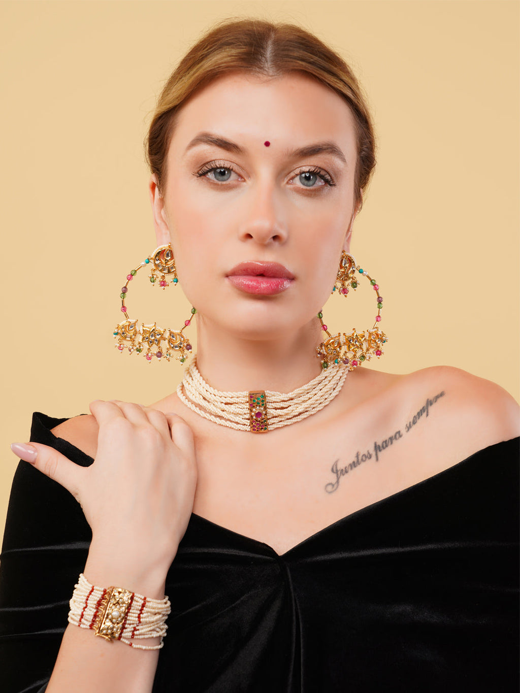 AIVY LUXE designer choker necklace for women with multi-strand beads and colorful centerpiece