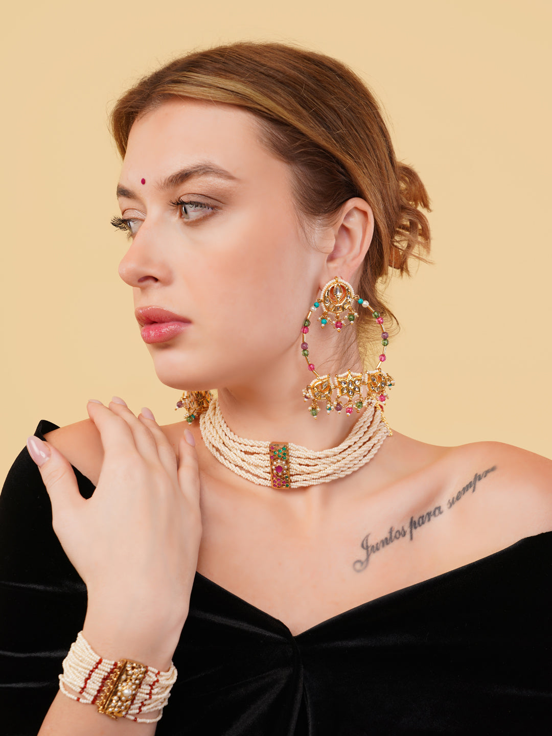 AIVY LUXE designer choker necklace for women featuring multiple strands and colorful bead accents