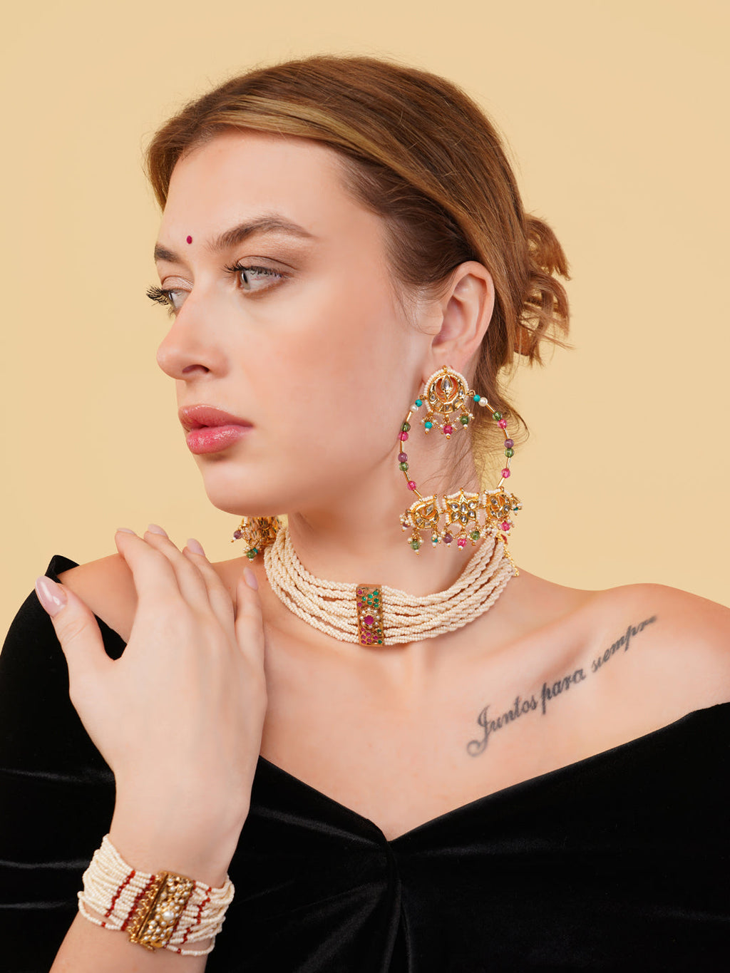 AIVY LUXE designer choker necklace for women featuring multiple strands and colorful bead accents