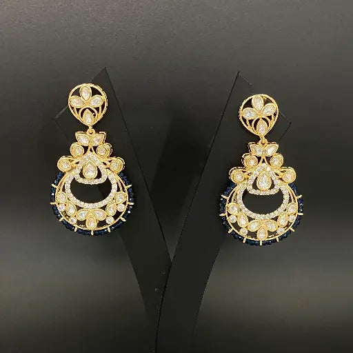 AIVY LUXE ivory enamel jhumka earrings with intricate gold detailing and white stone embellishments