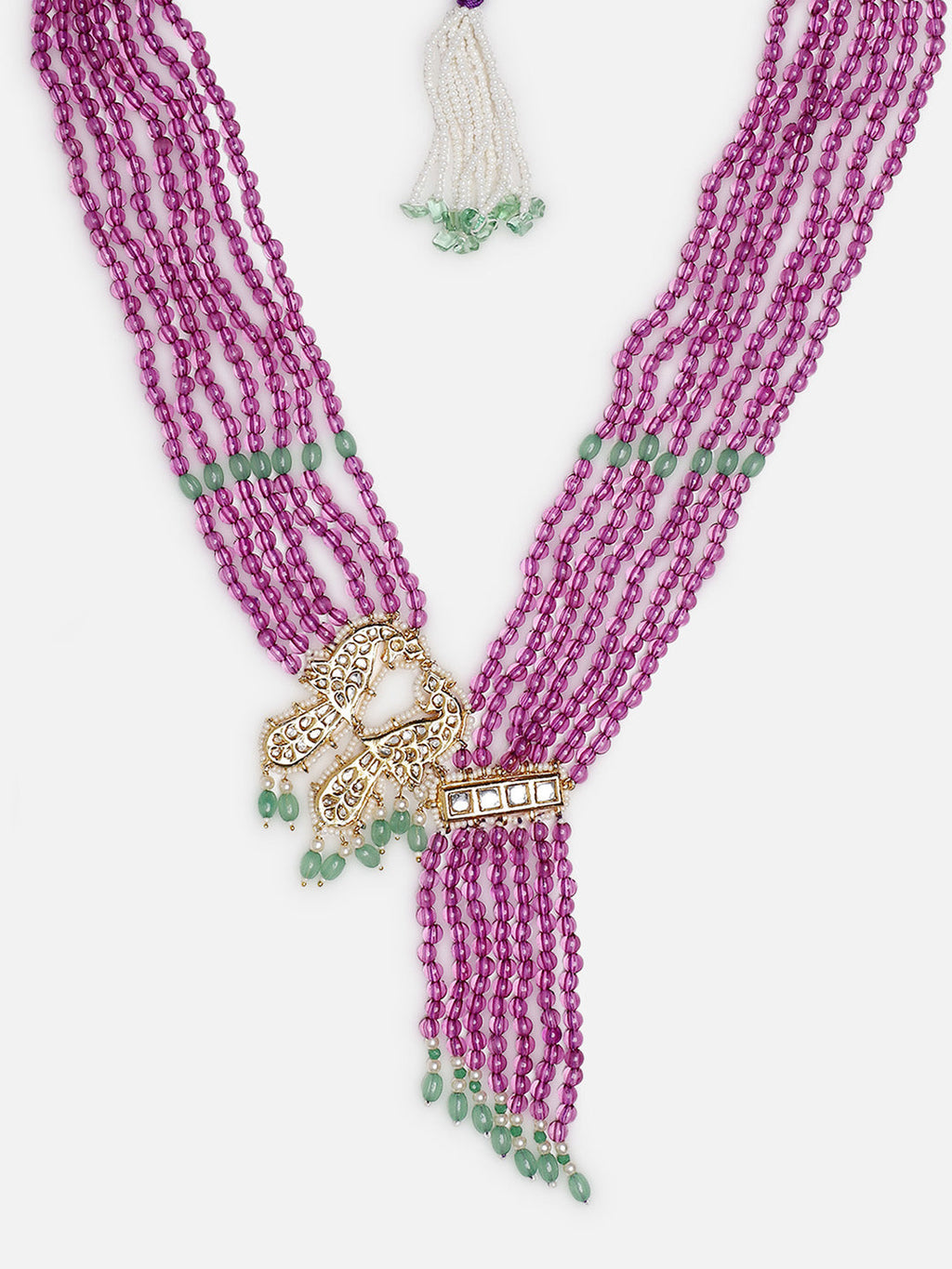 AIVY LUXE Shab-e-Jamuni Haar online purple beaded necklace with green accents and gold decorative clasp