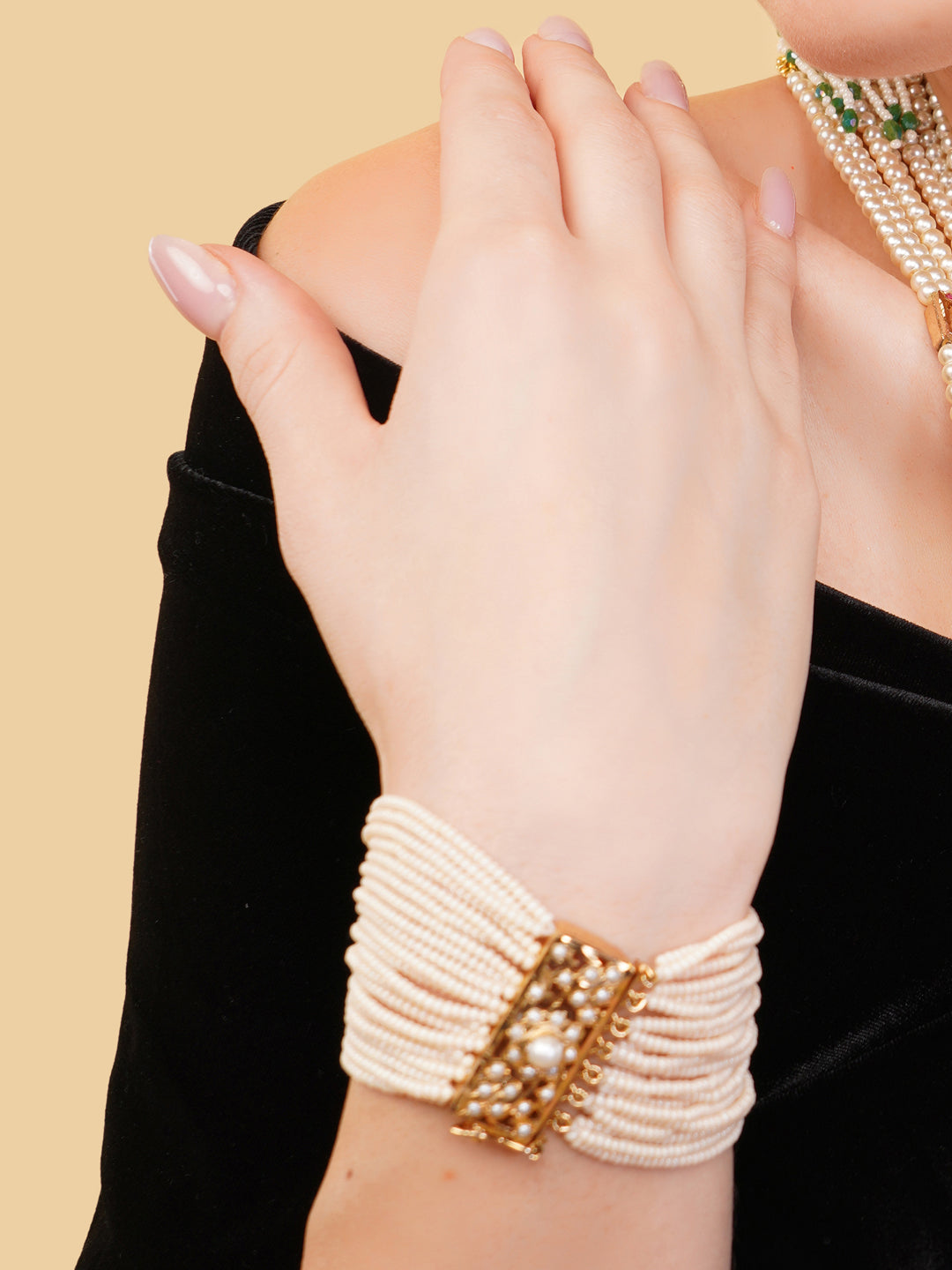 AIVY LUXE elegant multi-strand pearl bracelet with gold accents perfect as statement bridal bracelets